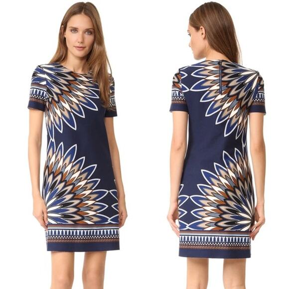 Tory Burch Mariana Shift Dress Floral Crew Neck Short Sleeve Ponte Knit Mini - Picture 1 of 13